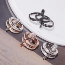 Küme halkaları sljely moda gerçek 925 Sterling Gümüş Pembe Renk Üçlü Çemberler ve Emniyet Pimi Halkası Micro 3a Cuibc Zirconia Kadın BR324N