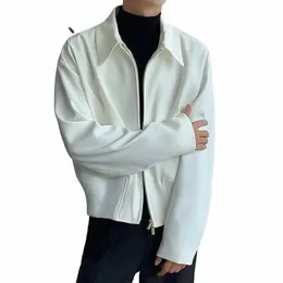 MownQ Men's Jacket Autumn Winter Paper Short Double Zipper Shourder Pad 2023 Solid Color Lg Sleeve Male Tops fi 24x2063 S9ty＃