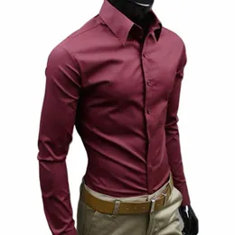 elegante Busin Camicia Butt-down Chiusura Cott Uomo Slim Fit Cott Busin Camicia Odorl Snap Camicia per la vita quotidiana p1aH #