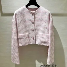 Designer Correct Edition~24C SpringSummer New Series Striped Round Neck Short Pink Striped Woolen Coat 9806# OW06