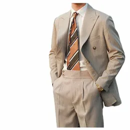 FI-Streifenanzüge für Männer Zweireiher Italienischer Stil Spitze Revers Anzug Mantel Hochzeit Bräutigam Blazer Maßgeschneiderte männliche Kleidung A8Jv #