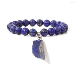 Charme Pulseiras Original Natural Lapis Lazuli Frisado Pulseira Irregular Áspero Quartzs Pedra Pingente Para Mulheres Homens Reiki Jóias