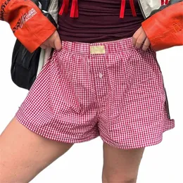 Y2K estetyczne szorty w kratę Kobiety Śliczne piżamę krótkie spodnie Salk Sleep Bottoms Elastyczne talia