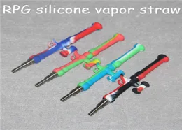 5PCS Bazooka Silicone Mini Water Pipes with Gr2チタンネイル10mm濃縮ダブストローシリコンオイルリグ5253308