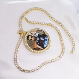 Pendant Necklaces Round Po Custom Made Medallions Picture Necklace & Tennis Chain Gold Color Cubic Zircon Men's Hip Hop Je260a