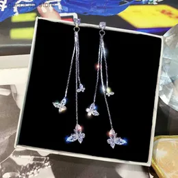 Charm 2024 Ny Long Crystal Tassel Butterfly Dangle örhängen för kvinnor Bröllopsläpp örhängen smycken gåvor charm glänsande örhängen y240328