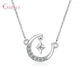 Chains Fashion Bridal Wedding Party Jewelry 925 Sterling Silver Moon Star Pendant Cubic Zircon Necklaces For Women Girls