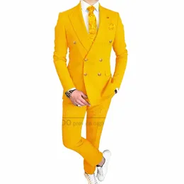 Мужские костюмы Slim Fit Набор Формальные двубортные пиджаки Брюки 2 шт. Пользовательские Роскошные выпускные костюмы для выпускного вечера Свадебные смокинги для мужчин 90cO #