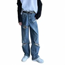 Foufurieux Jeans strappati Abbigliamento uomo High Street Vintage Wed Jeans a vita alta Uomo Casual Jeans larghi dritti Pantaloni da uomo MID v7Cl #