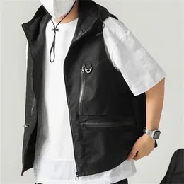 Techwear Cargo Vest - Mens Hip Hop Tactical Hooded Waistcoat