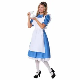 halen Donne e ragazze Genitore-bambino Carino Dolce Stage Blu e Bianco Pizzo Ricamato Cameriera Performance Dr E5S1 #