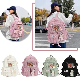 Schultaschen, College-Studenten-Rucksack, modische Reise-Büchertaschen mit Plüsch-Anhänger-Pin, niedlicher Kawaii-Rucksack mit großer Kapazität im japanischen Stil für Teenager-Mädchen