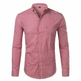 Mens Plaid Cott Casual Dr camicie Slim Fit manica Lg Butt Down 2023 Fi Men Work Busin camicia di marca Chemise Homme F11t #