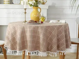 Tovaglia in puro cotone con copertura rotonda, tovaglia in lino, tinta unita, sala da tè, casa, tessuto per banchetti
