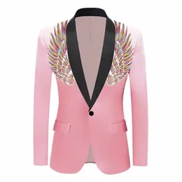 Męskie różowe cekinowe skrzydło Dr Blazer zupełnie nowy pojedynczy kurtka przynależka dla mężczyzn Party Wedding Stage Groom Tuxedo Roupa Masculino M5WO#