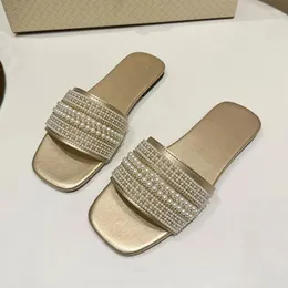 Slippers DOGHC 2024 Zapatillas Planas AntiseSlizantes Para Mujer Chanclas de Ocio y Playa Con Perlas Piel Calidad