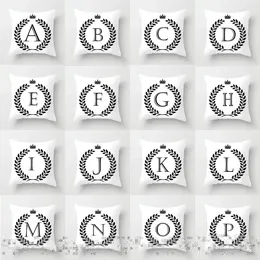 Kudde svartvitt 26 bokstäver täcker engelska alfabetet kasta falldekorativ kuddebrev