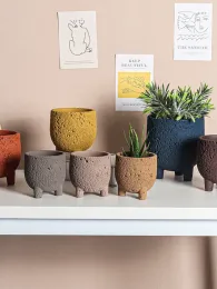 Planters Cement Flower Pot Vase Nordic Style Simple Creative Succulent Pot Sandstone With Feet Volcanic Stone Home Room Decoration