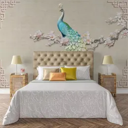 Tapeten Wellyu Benutzerdefinierte Tapete 3D Chinesische Geprägte Blumen Pfau Wohnzimmer Wand Retro Klassische El Schlafzimmer Wandbild