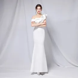 Mulheres vintage longo chiffon vestidos de noite elegante formal sólido vermelho branco sereia bainha cascata plissado festa de casamento 240318