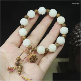 Beaded Strand White Jade Bodhi Lotus 12Mm Bracelet Diy Door Frame Spacer Beads Seedpod Pendant Drop Delivery Jewelry Bracelets Otx1Y