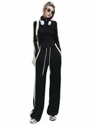 Conjunto de calças femininas Spring2023 New Free Ship Temperamento Fi Casual Sportswear High Street Style Slim Wide-leg Pants Set 97Nf #
