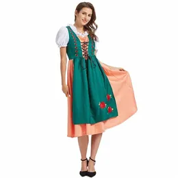Tradycyjny niemiecki kostium piwa Kobiety Bawarian Bawarian Oktoberfest Maid Dirndl Dr for Women Cos Halen Party Fancy Outfit X1VR#