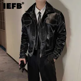 Men's Leather Faux Leather IEFB Mens Leather Jackets Autumn Winter Short Style Motorcycle Clothes Fake Two Piece Niche Design Casual Windbreaker 9C2366 240330