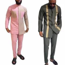 2024 ABAYA NYA 2PC FULL Pantuppsättningar till Dr Diki African Traditial Outfit O-Neck Mens Luxury Clothing Elegant Brand Suits Fo 64T2#