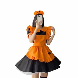 Fantasia COS deluxe com tema de empregada doméstica Dr. Pumpkin bordada para jogos e RPG de anime o1XB #