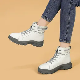 Casual Shoes Women's Boots äkta läder fotledsarbete utomhus kvinnor med hög hjälp vandringsskoskor sneaker sport vandring