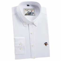 Erkekler LG Kollu Oxford Sıradan Gömlek% 100 Cott Fi Grid Stripe Erkek Lüks Gömlek Butt-Down-Beyaz Yumuşak Colthing C3HF#