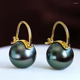 Stud Earrings Luxurious S925 Sterling Silver Top Quality Big Dark Green Tahiti Style Shell Pearl For Women's Jewelry