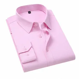 tfetters Pink Shirt Men Spring Autumn Mens Lg Sleeve Busin Shirt Polyester Slim Fit Formal Dr Shirts for Men Clothing k5ae#