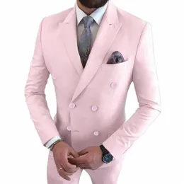 Nowe wysokiej jakości różowe mężczyźni odpowiada 2 sztuce kurtka+spodnie formalny dżentelmen szczyt lapelowy