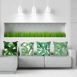 وسادة مريحة مخملية قصيرة تغطية أوراق النخيل الاستوائية نمط النبات الأخضر رمي وسادة مجموعة لغرفة الديكور المنزل