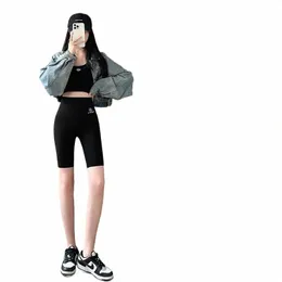 Streetwear Seaml Biker Shorts Women fitn Casual High midja FI Summer Slim Kne-Length Bottoms Black Cycling Shorts C36B#