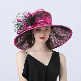 Affascinante Kentucky Big Hat Ladies Tea Party Wedding Summer Organza Donna Fiore Large Wide Brim Fashion Vintage Fedora 240320