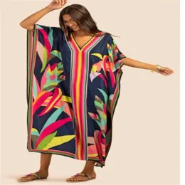 Vestidos casuais estampados kaftan mulheres capa de praia praia maxi vestido boêmio