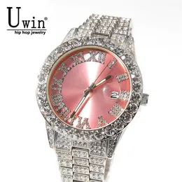 Uwin Big Dial Uhren Pink Lila Blau Schwarz Full Iced Out Herren Edelstahl Mode Luxus Quarz Business 210728279z