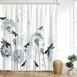 Tende da doccia Tenda con tarassaco Floreale Plaid Fattoria Primavera Farfalla Libellula Stampa Decorazioni per il bagno di casa con ganci