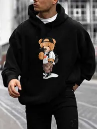 Erkek Hoodies Sweatshirts Şık Ayı Ayı Baskı Hoodie Serin Kapüşonlu Erkekler Erkekler Günlük Grafik Tasarım Külkü Kapşonlu 24328