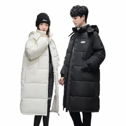 2024 Fi Elegant Korean Couple Hooded Loose Lg Jacket Winter Warm Men/Women's Down Cott Coat Thickened Windproof Parker B5sX#