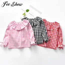 طفل الأطفال الفتيات الفتيات الكرتون منقوش من طوق طوق القمصان الأطفال flare الأكمام tirt for girls childs spring cotton leme tops 240318