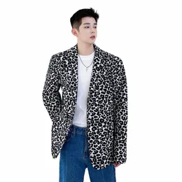 Blazers Para Hombre Woolen Leopard Print Nightclub Men for Blazers Para Hombre Prom Blazers for Men 02U9＃