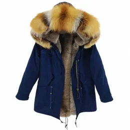 Cappotto staccabile con fodera in pelliccia di coniglio finto con collo in pelliccia di volpe racco reale e naturale Giacca con cappuccio Fi M Nuovi uomini Parka w0Ox #