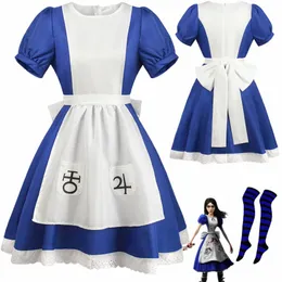 gioco Alice Madn Returns Costume Cosplay Halen Maid Dres Apr Dr e calzini Donna Anime Girl Carnival Party Dr Up b5ic #