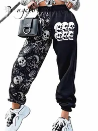 Yangelo Punk Grunge Harun Pants Женские готические свободные спортивные брюки с принтом черепа Y2K Bundle Foot Elastic Waist Pants n6UW #