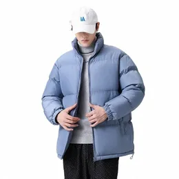 2024 Winter Men's Warm Jacket Cold Coat Plain Color Lg Sleeve Cott Padding Brand Standing Neck Zipper Frint Fi Coat 5XL z1st#