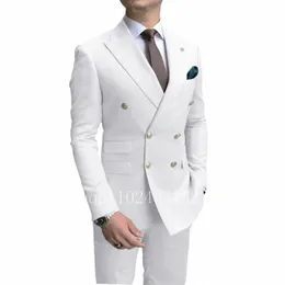 Neue Fi Weiße Männliche Anzüge Slim Fit 2 Stück Zweireiher Elegante Formale Beste Männer Männliche Hochzeitsanzüge Set Kostüm Homme w130 #